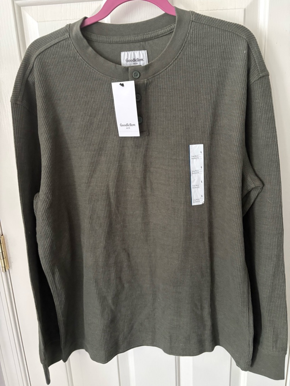 Goodfellow & Co Olive Green Waffle Knit Henley Long Sleeve